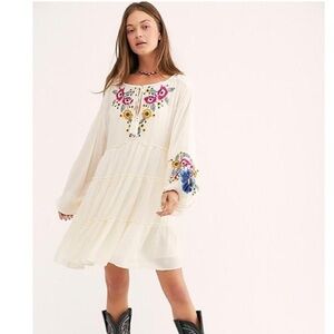 Free People Cream Dress with Vibrant Floral Accents